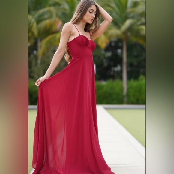 Cause for Commotion Red Pleated Bustier Maxi Dress - Picture 4 of 9